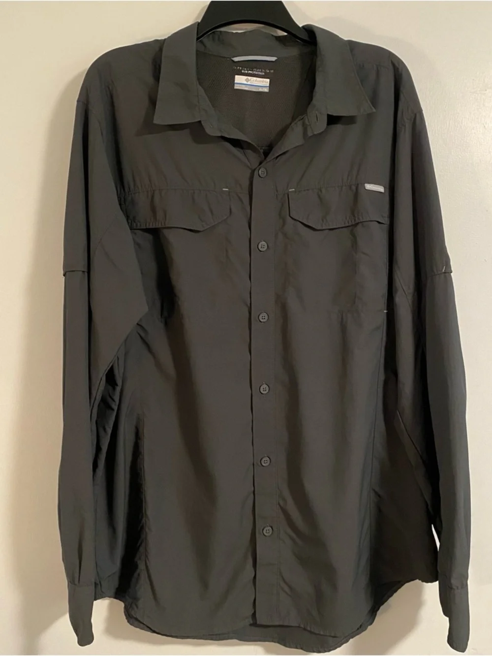 Columbia Shirt Mens XL Gray Long Sleeve Omni-Shade Fishing Hiking Outdoor Work